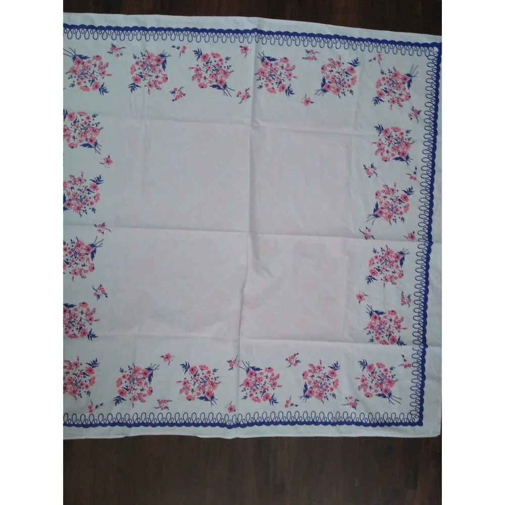 Vintage 50s Floral Tablecloth Pink Purple Floral Spring Botanical 49